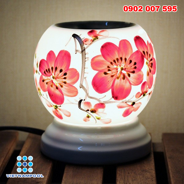 Đèn xông tinh dầu gốm bát tràng hoa đào
